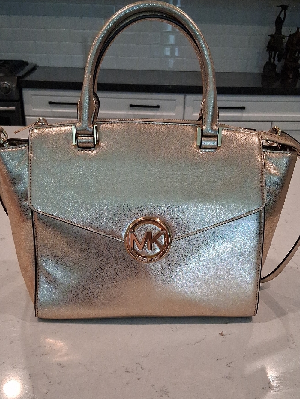 Michael Kors Metallic Gold Satchel with MK Emblem